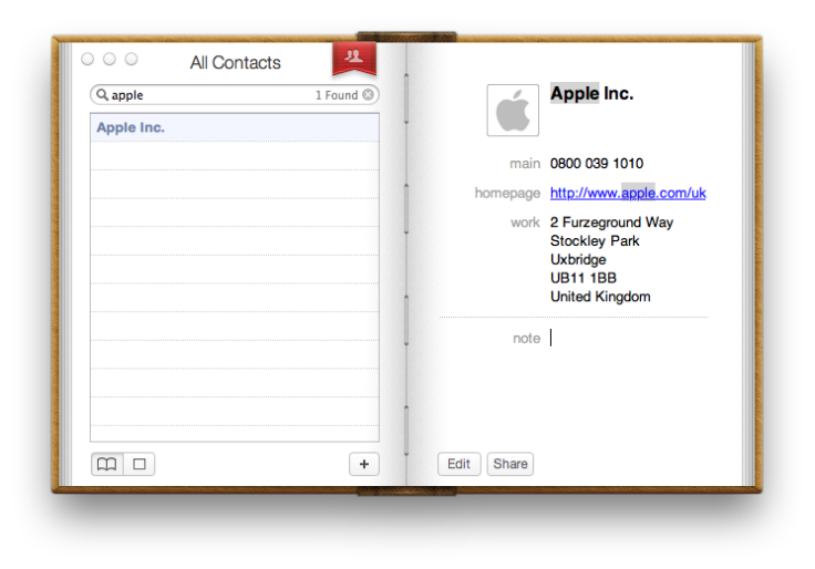 An old version of the OS X / MacOS Contacts application. This looked
like an opened
notebook