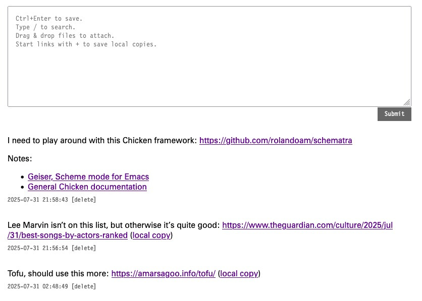 Screenshot of a web page, text box on top, three small paragraphs with
notes below
it.